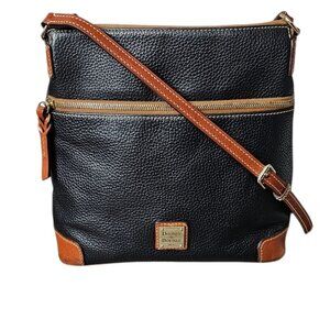 Dooney & Bourke Pebble Grain Leather Black & Brown Crossbody Shoulder Bag COA